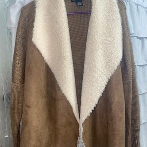 Tan cardigan with cream faux fur. Very warm! Worn only once
